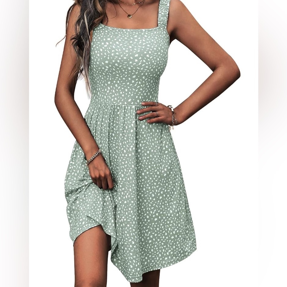 Summer Casual Square Neck Dress with Pockets & Sleeveless - Size: Medium